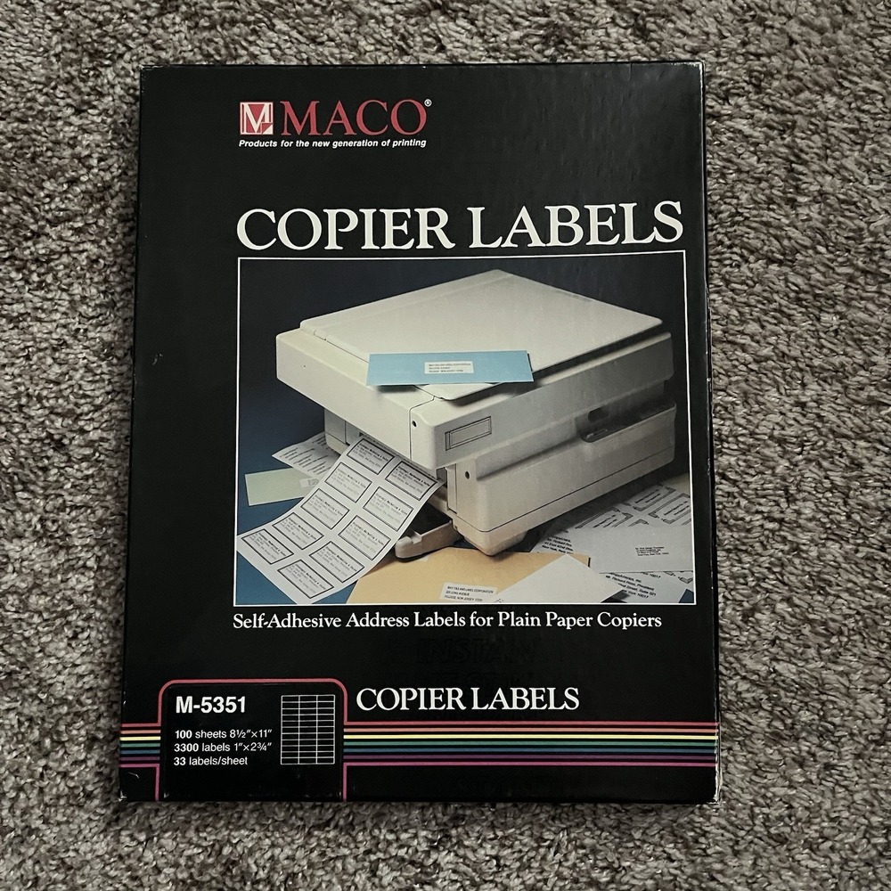 Maco M-5352 Copier Mailing Label 1"x2.75" Self-adhesive (58 Sheets) 1900+ Labels